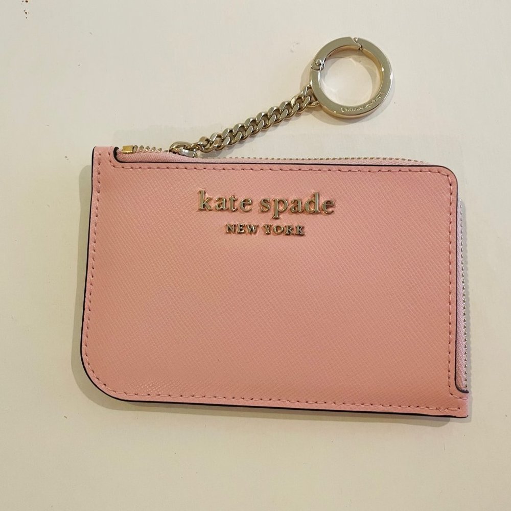 Kate Spade Cameron Leather, Card holder/Key Ring ID Wristlet Wallet L Zip, pink